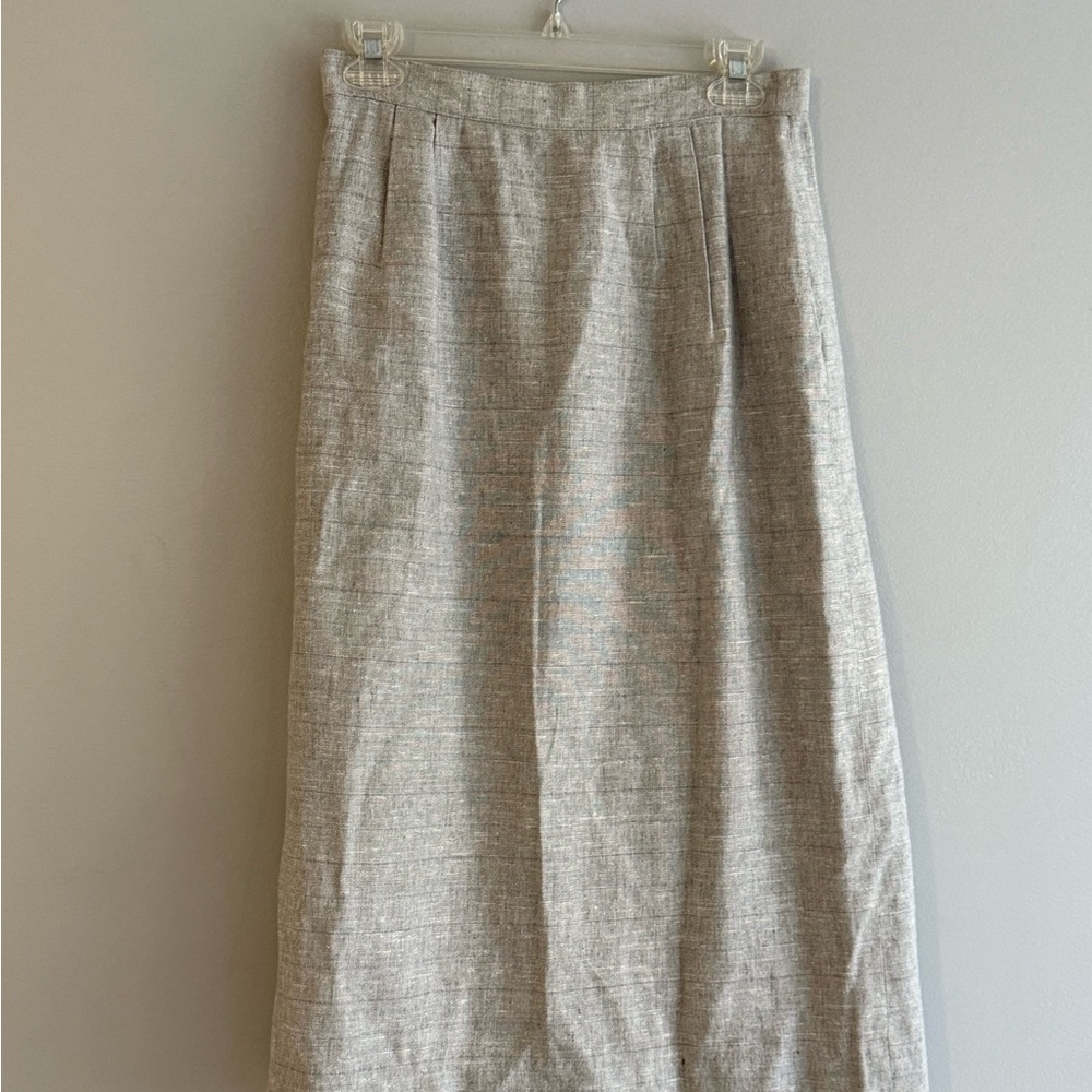 Neutral Linen-Blend Maxi Skirt in Beige